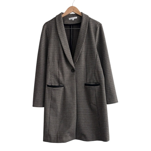cleo Jackets & Blazers - Cleo Plaid Long Single Button Coat with Faux Leather Detail